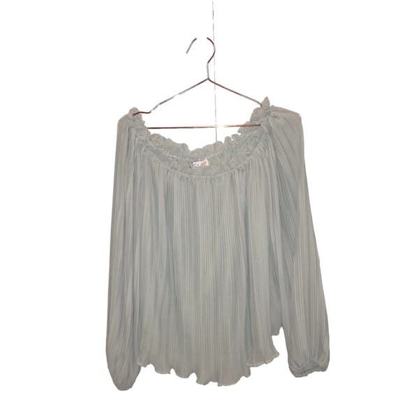 She + Sky pleated lined off the shoulder blouse mint green size large - Picture 1 of 6
